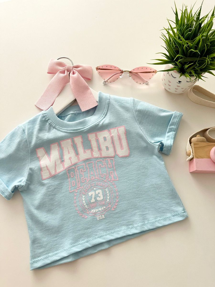 T-shirt Cropped Malibu Azul Bebê