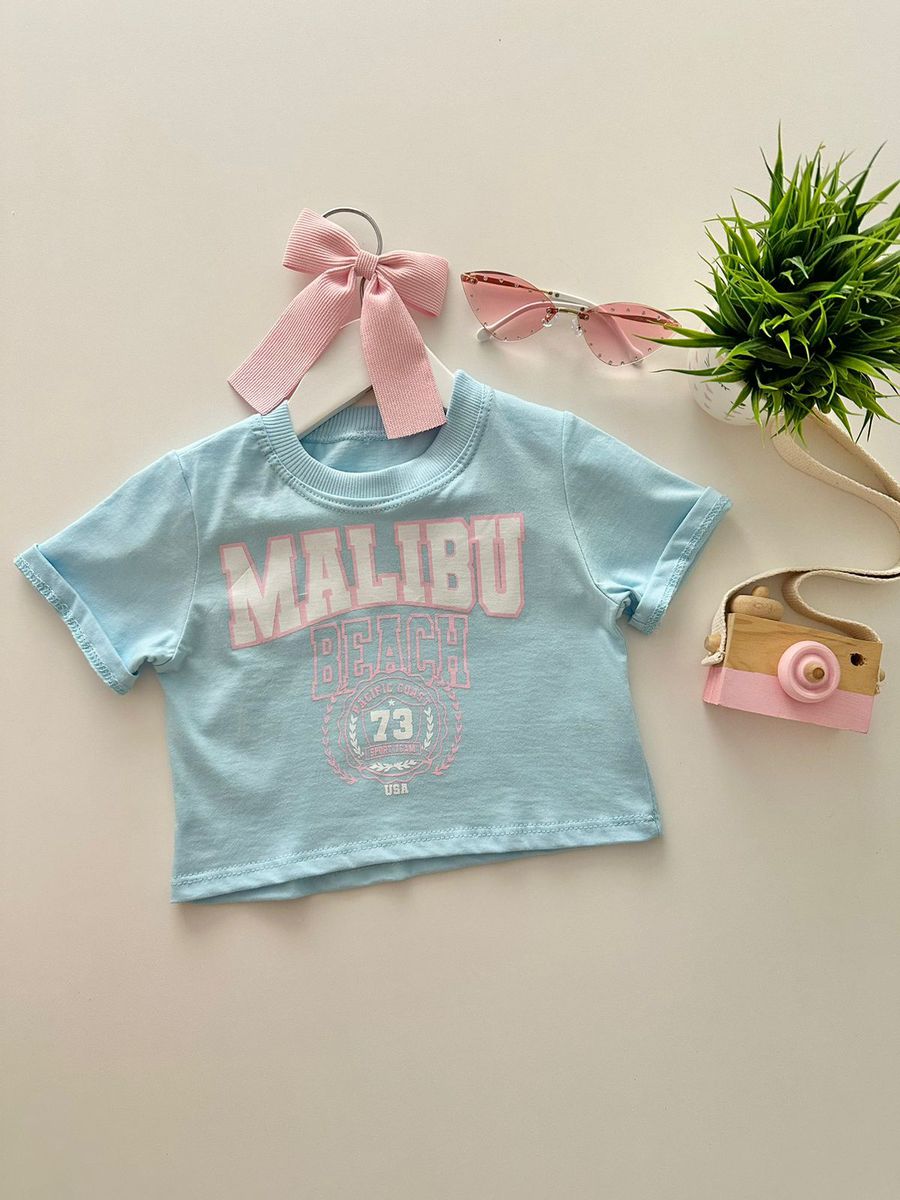 T-shirt Cropped Malibu Azul Bebê - Dondokinha Kids