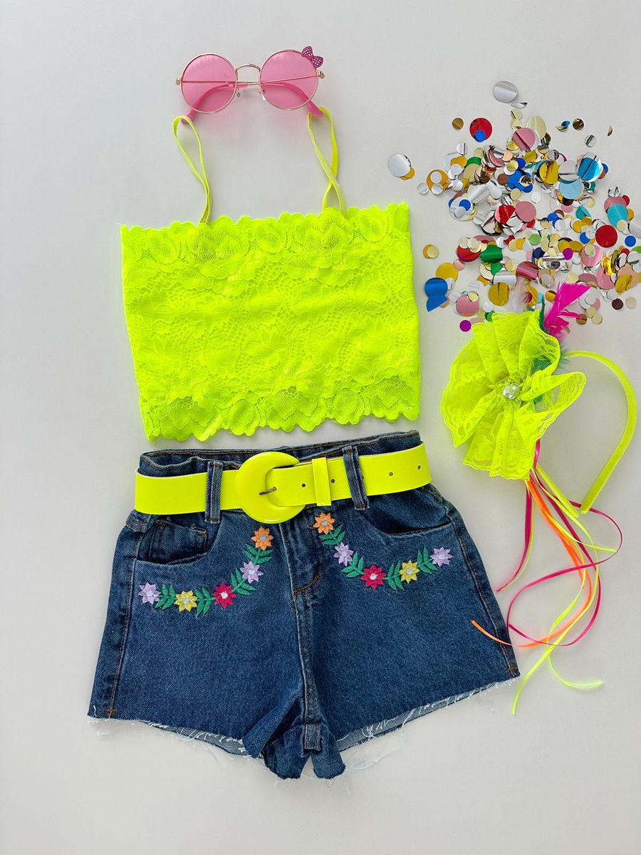 Top Renda Amarelo Neon 