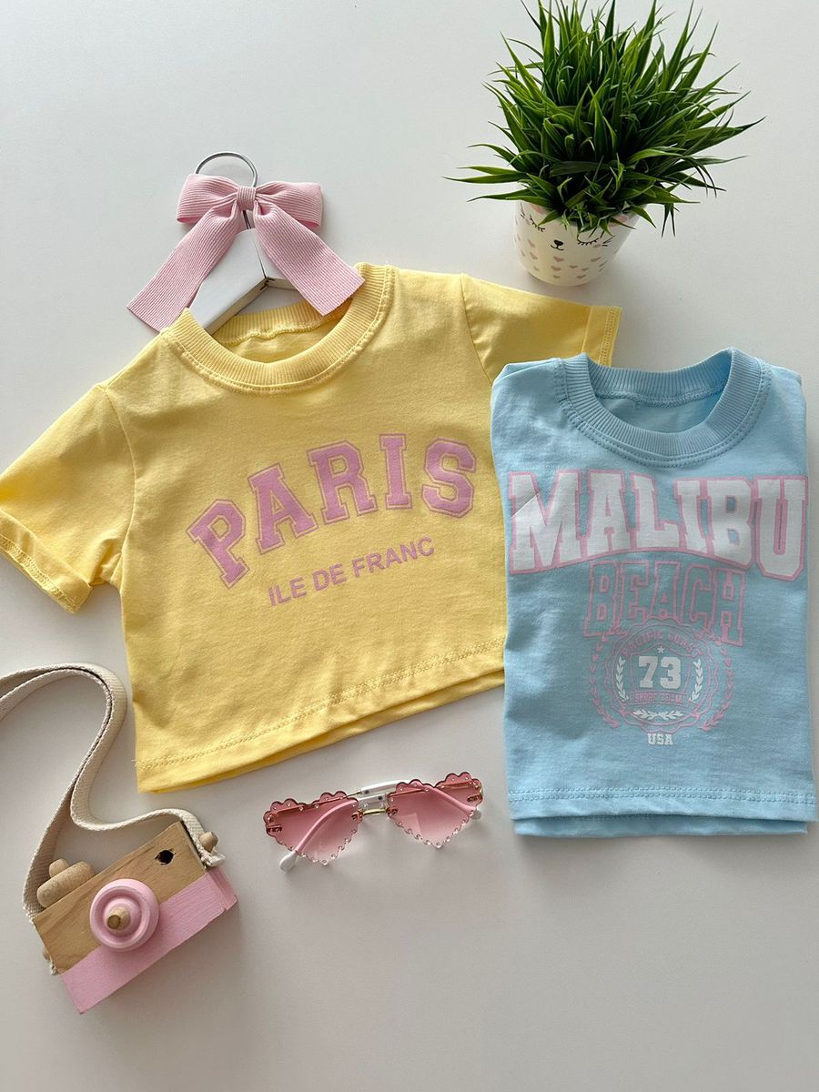 T-shirt Cropped Malibu Azul Bebê