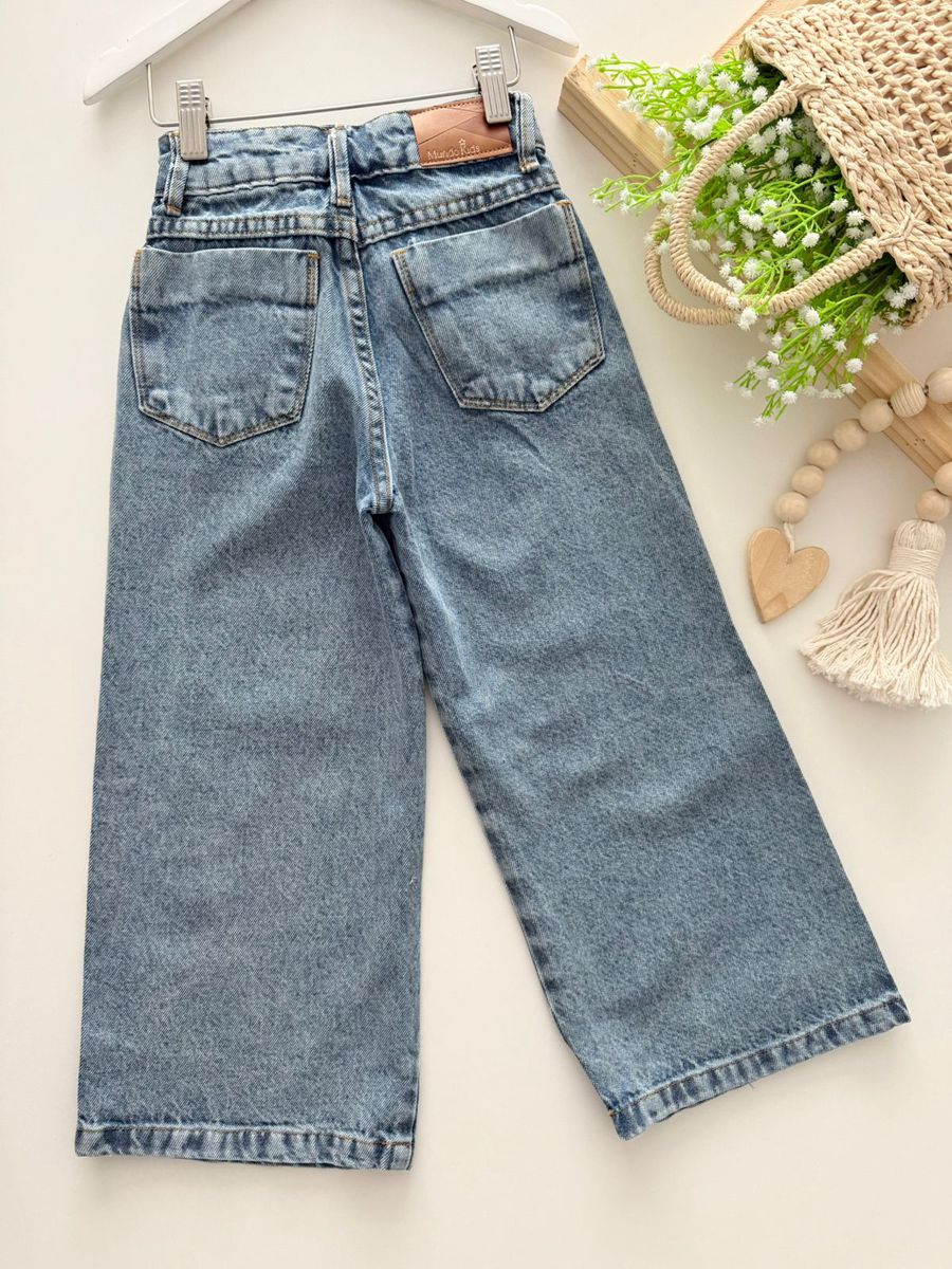 Calça Jeans Wide Leg Coração 