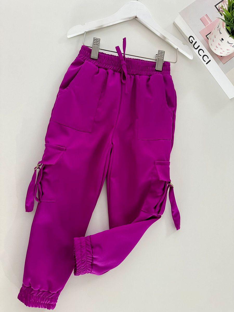 Calça Cargo Jogger Alfaiataria Fucsia - Dondokinha Kids