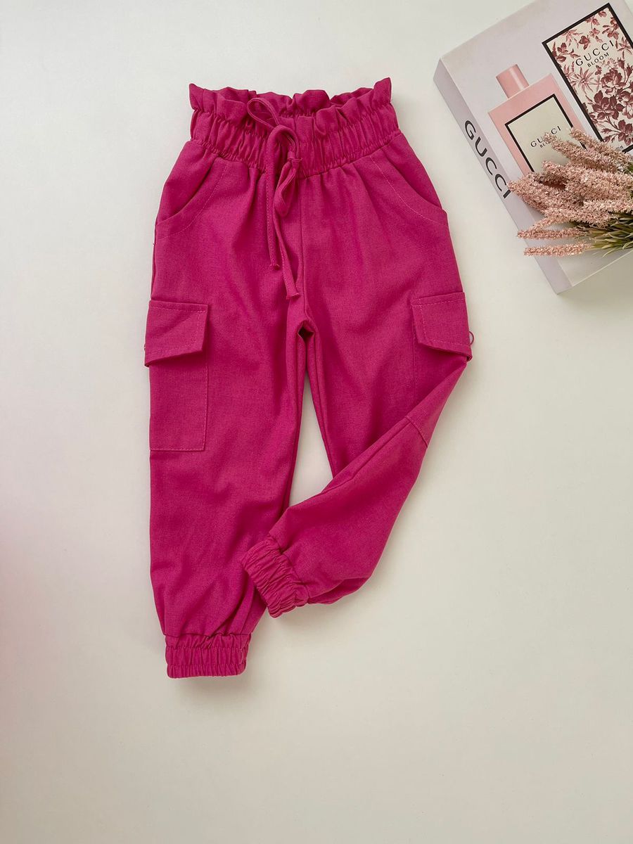 Calça Jogger Cargo Linho Pink - Dondokinha Kids