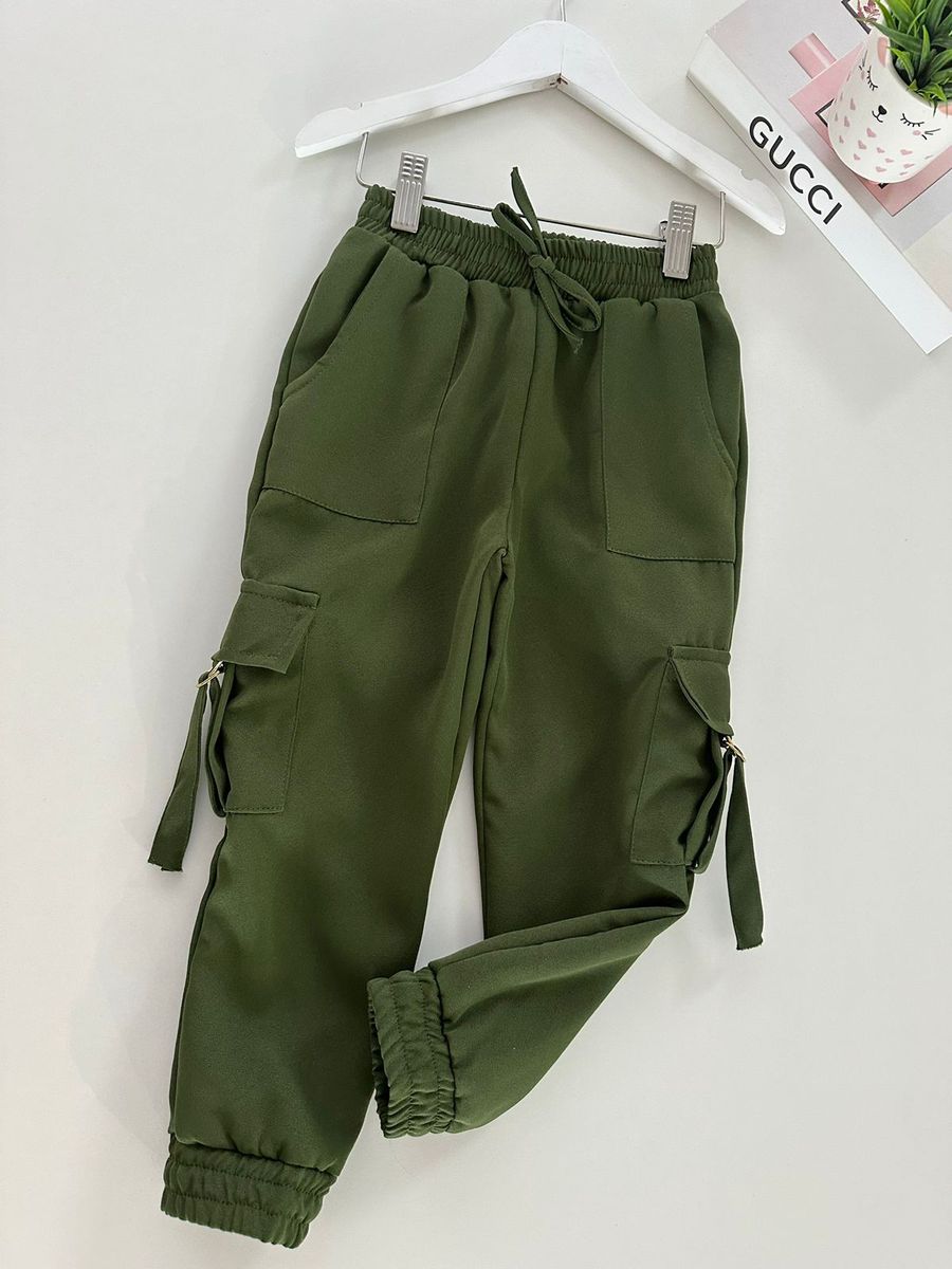 Calça Cargo Jogger Alfaiataria Verde Militar - Dondokinha Kids