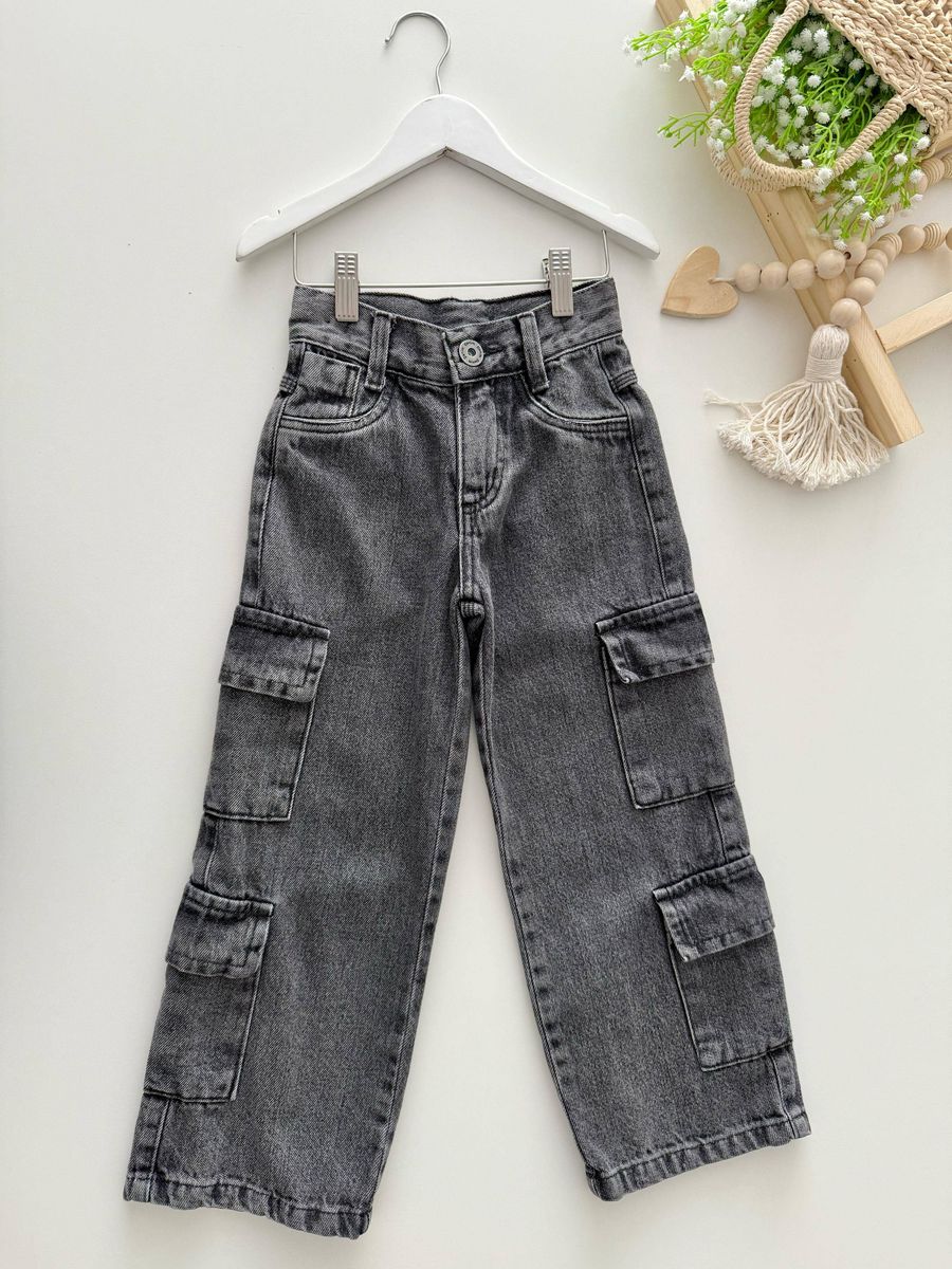 Calça Jeans Cargo Cinza - Dondokinha Kids