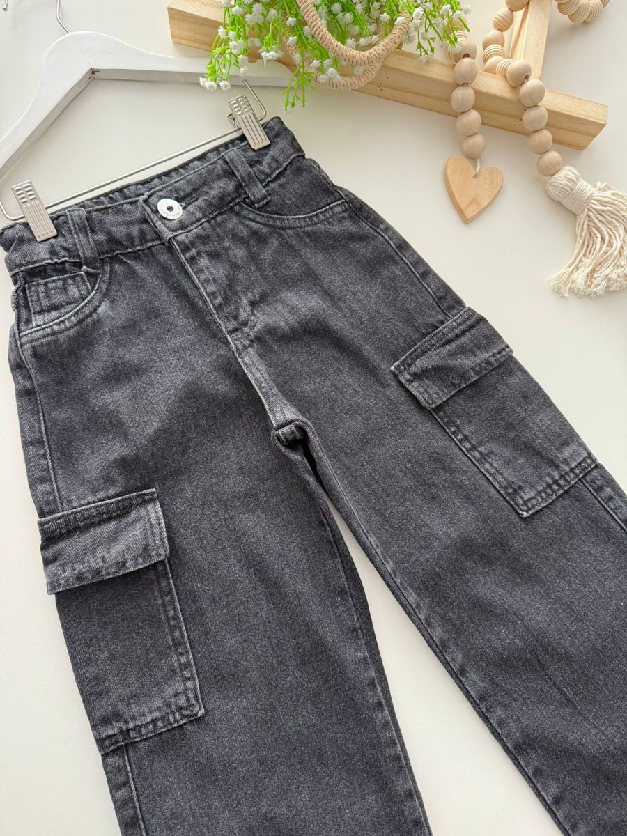 Calça Jeans Cargo Cinza 