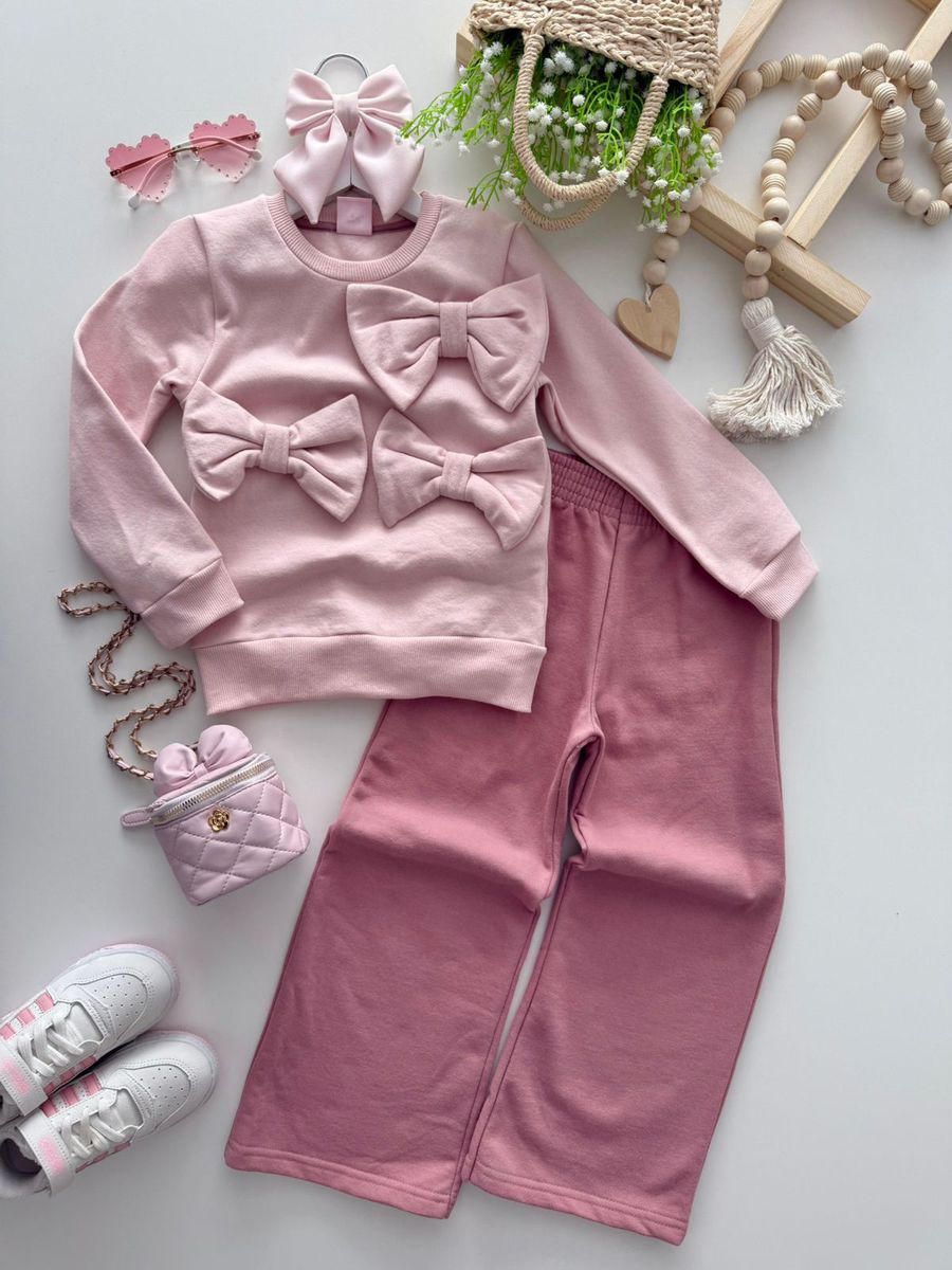 Conjunto Moletom Laço Rose - Dondokinha Kids
