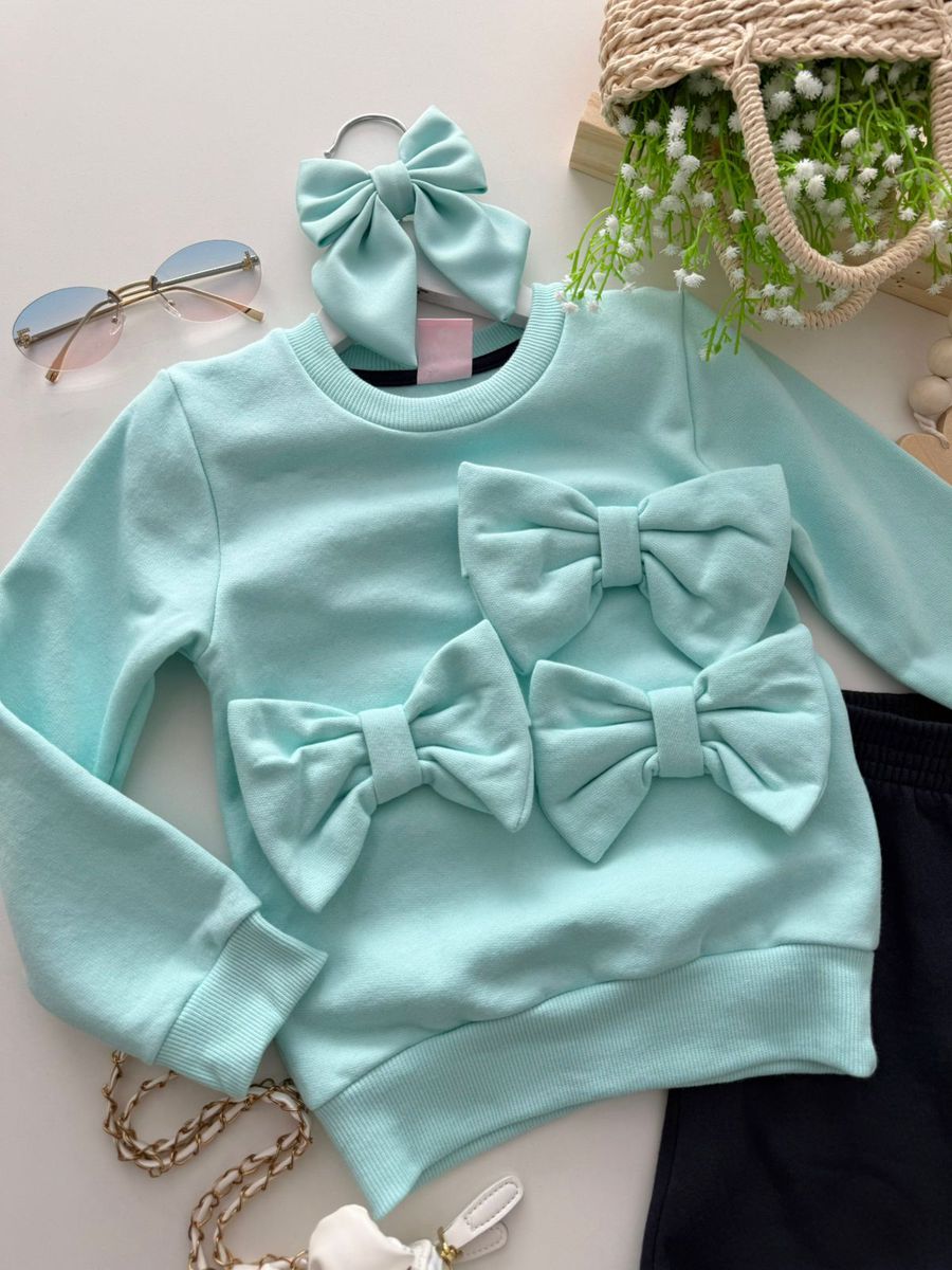 Conjunto Moletom Laço Verde Agua 
