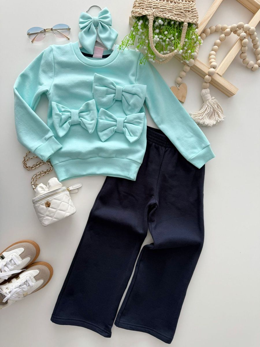 Conjunto Moletom Laço Verde Agua - Dondokinha Kids