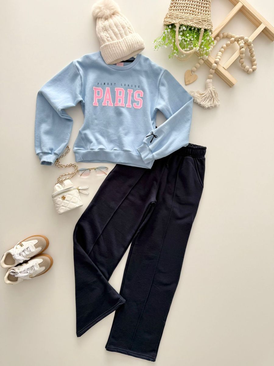 Conjunto Moletom Juvenil Paris Azul - Dondokinha Kids