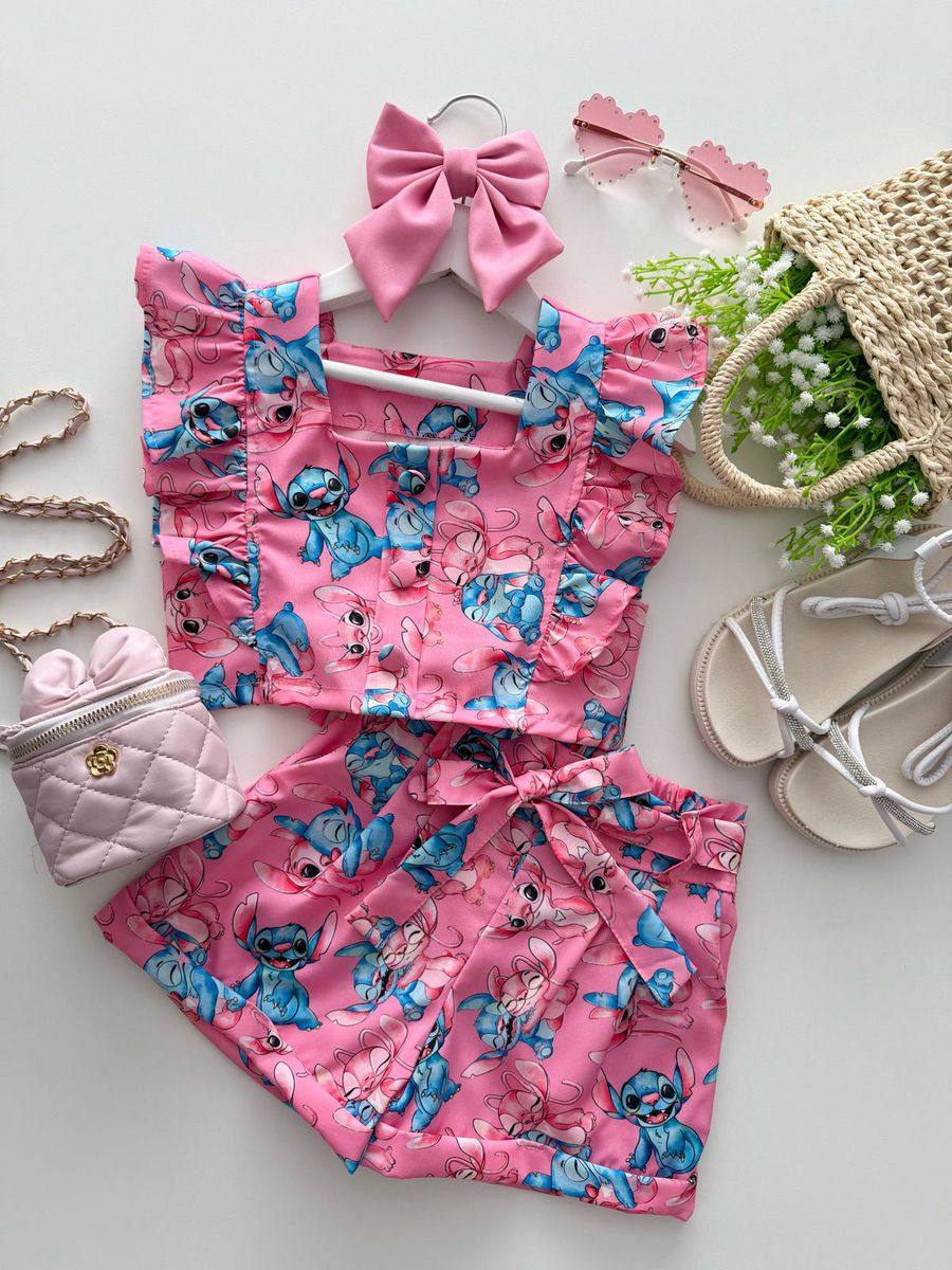 Conjunto Nicole Stitch Rosa - Dondokinha Kids