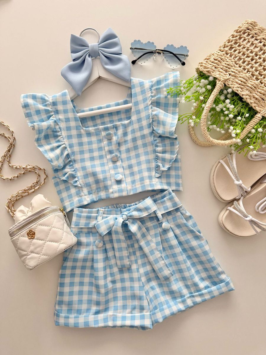 Conjunto Nicole Xadrez Azul - Dondokinha Kids