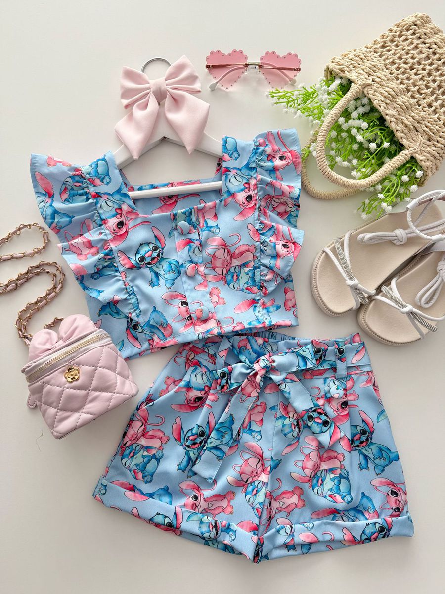 Conjunto Nicole Stitch Azul - Dondokinha Kids