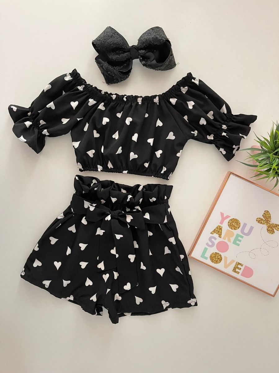 Conjunto Celine Coração Preto - Dondokinha Kids