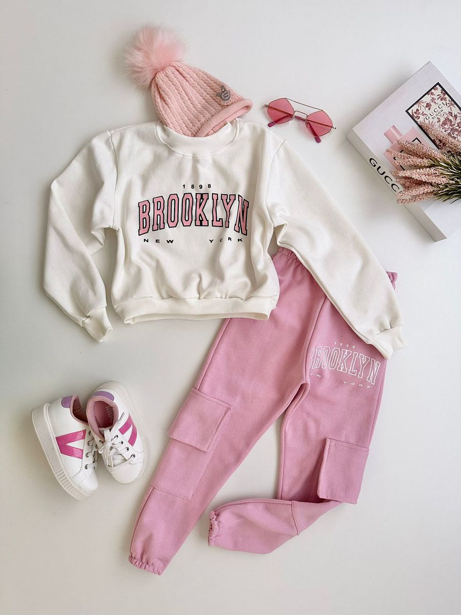 Conjunto Moletom Brooklyn Rosa Bebe - Dondokinha Kids