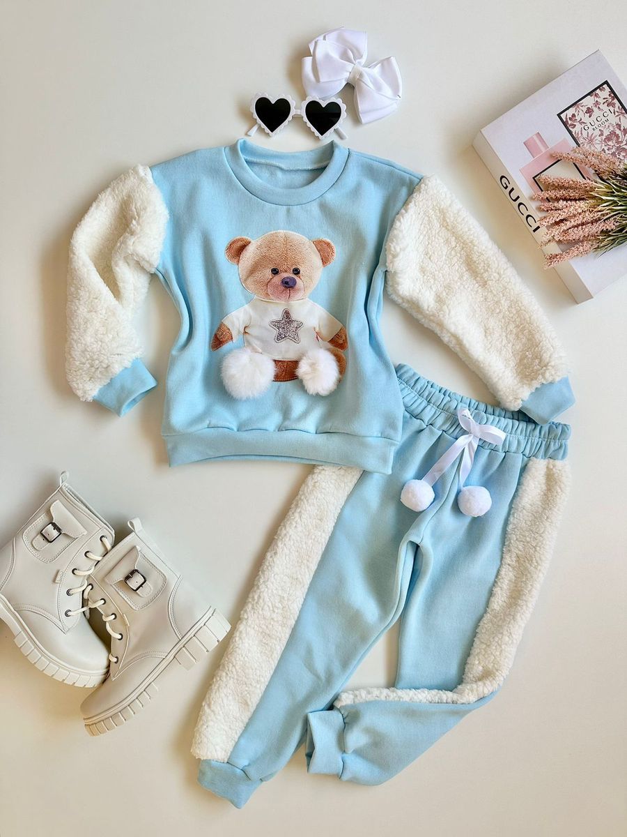 Conjunto Moletom Ursinho Azul bebe - Dondokinha Kids