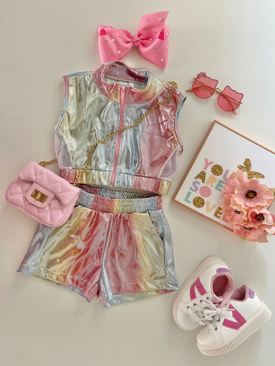 Conjunto Metalizado Arco-íris - Dondokinha Kids