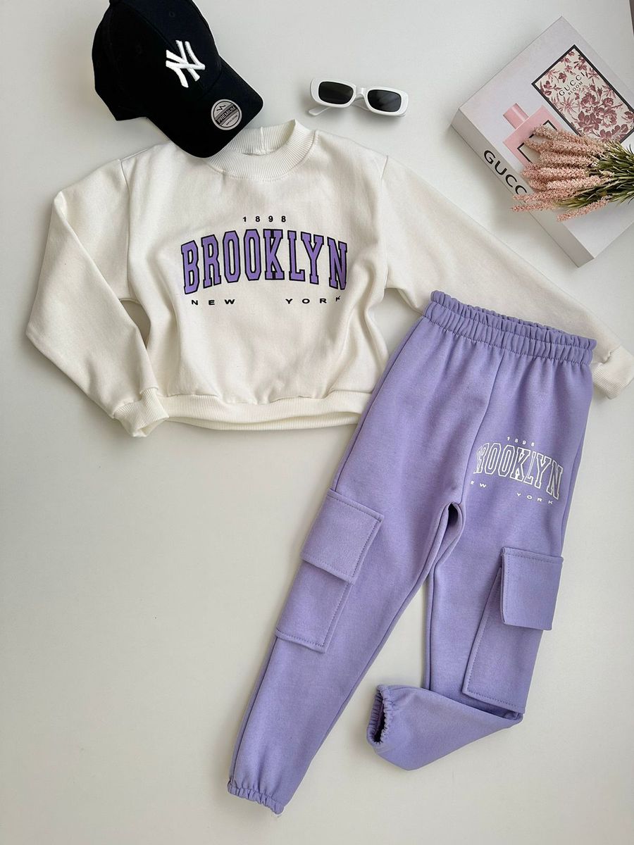 Conjunto Moletom Brooklyn Lilás - Dondokinha Kids