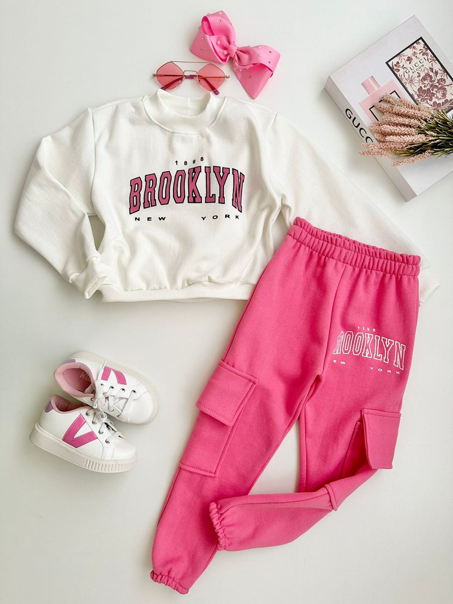 Conjunto Moletom Brooklyn Rosa - Dondokinha Kids