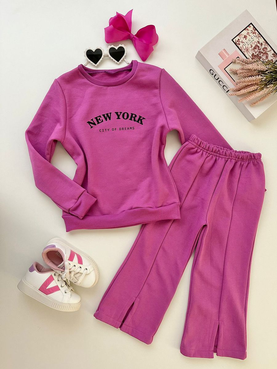 Conjunto Moletom New York Uva - Dondokinha Kids