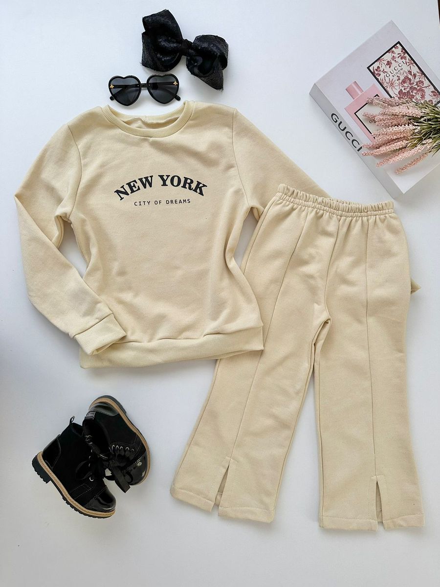 Conjunto Moletom New York Areia - Dondokinha Kids