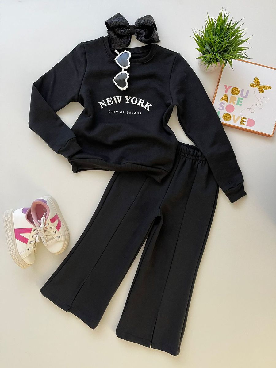 Conjunto Moletom New York Preto - Dondokinha Kids