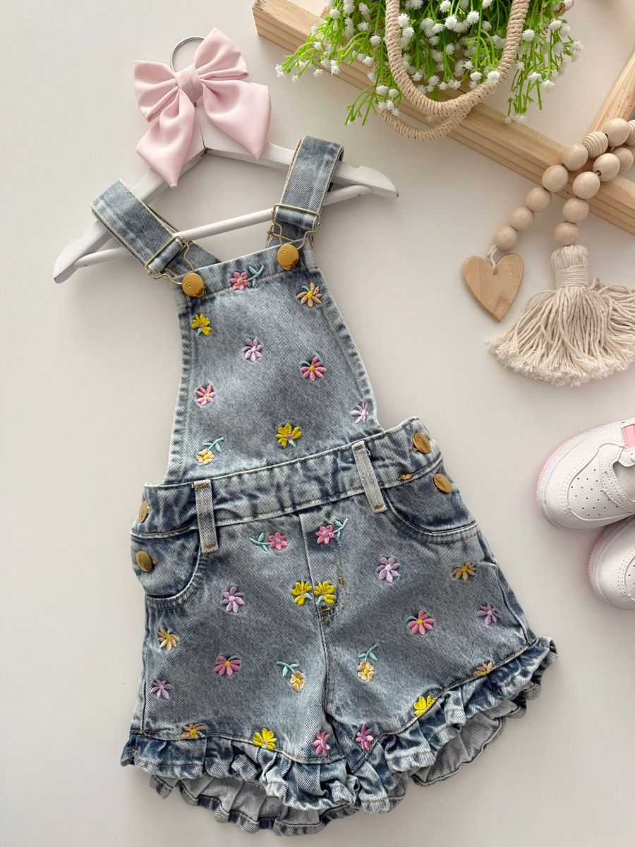 Jardineira Florzinha JEANS - Dondokinha Kids