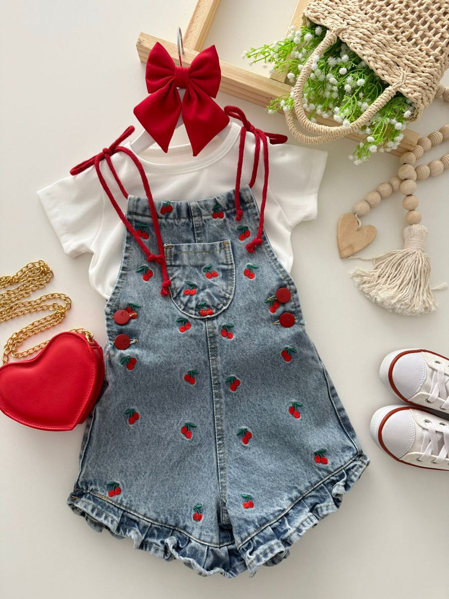 Macaquinho Cerejinha Jeans - Dondokinha Kids
