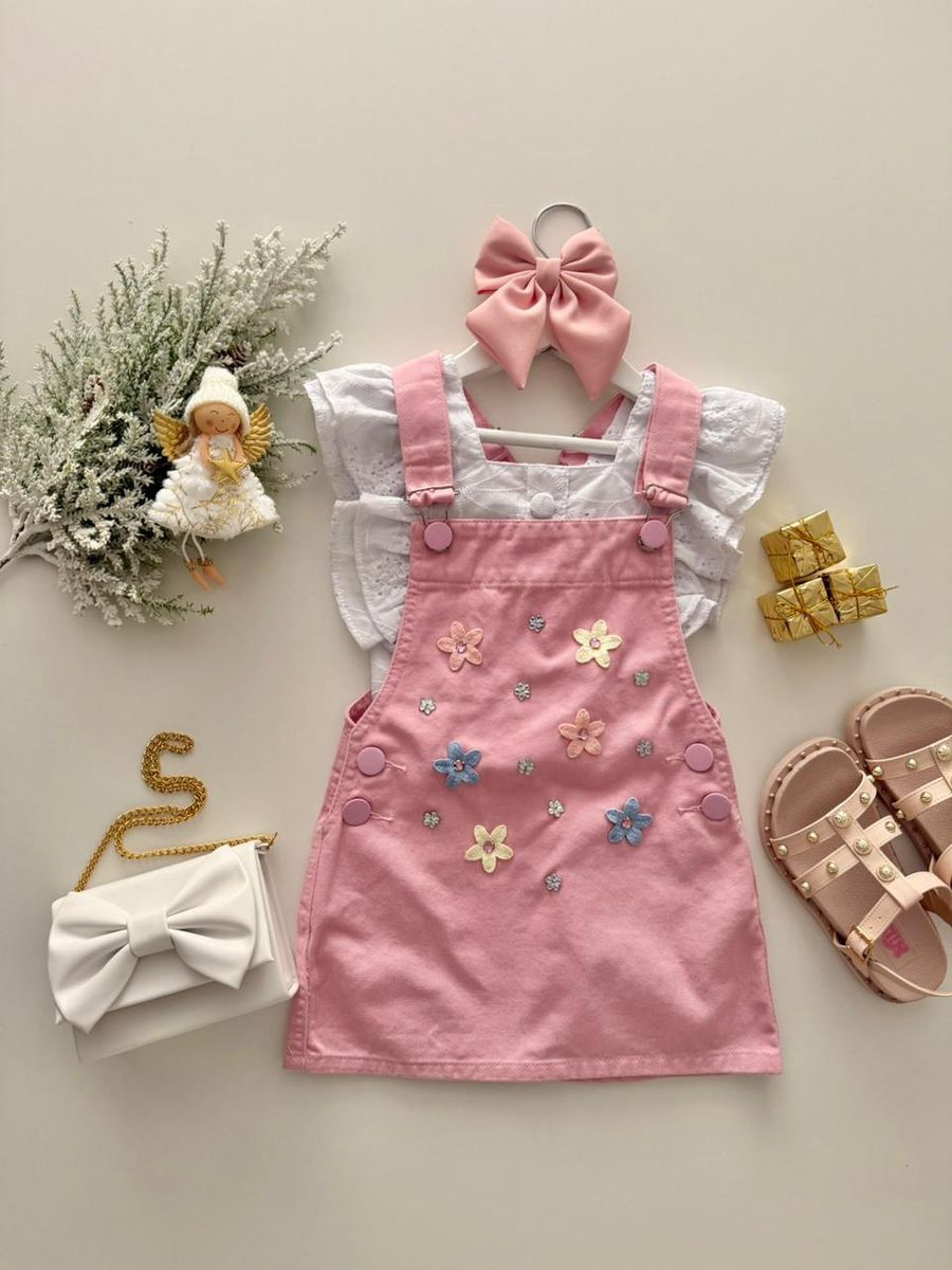 Salopete Flores Rosa - Dondokinha Kids