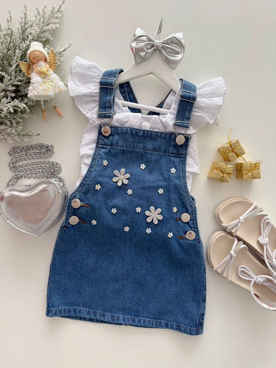 Salopete Flores Jeans - Dondokinha Kids