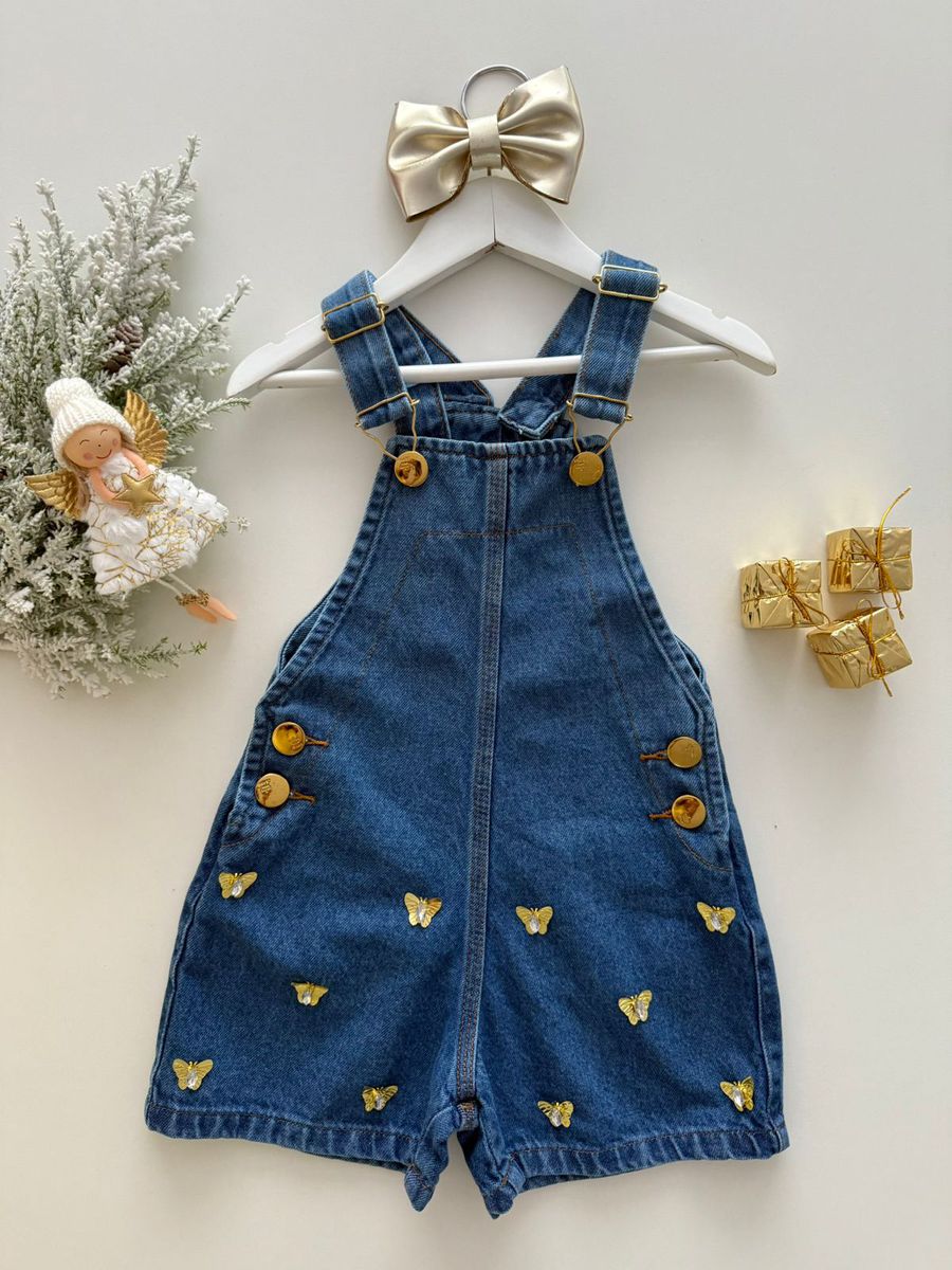 Jardineira Borboleta Jeans