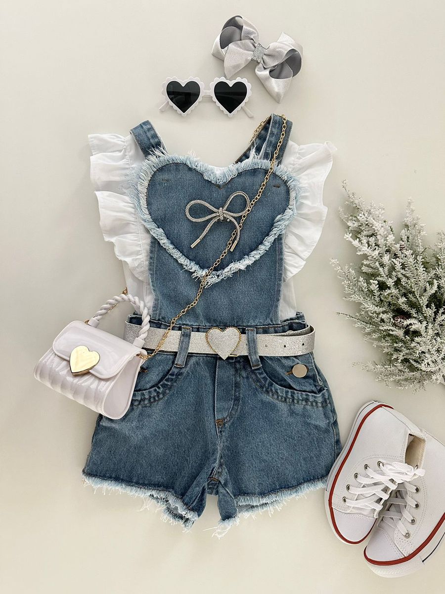 Jardineira Jeans Love - Dondokinha Kids