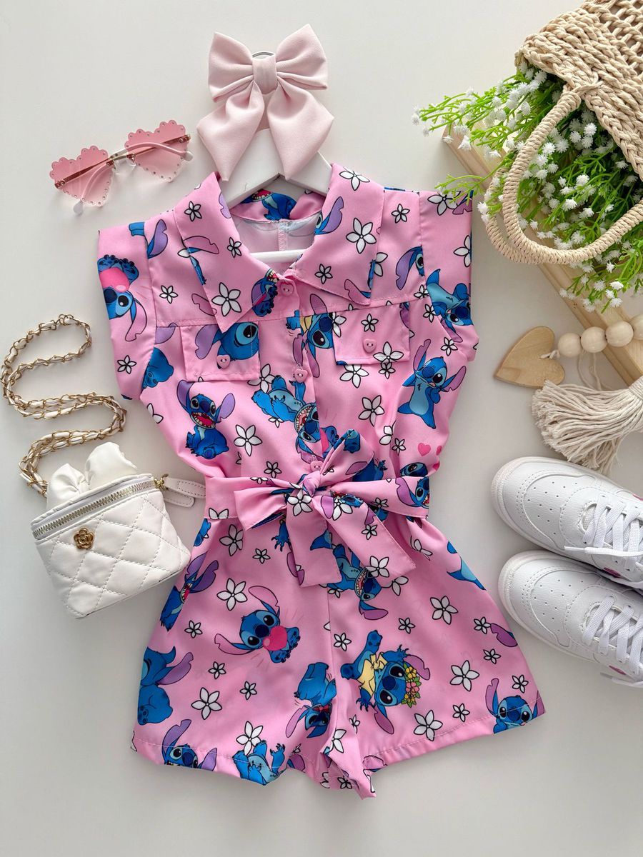 Macaquinho Stitch Rosa - Dondokinha Kids