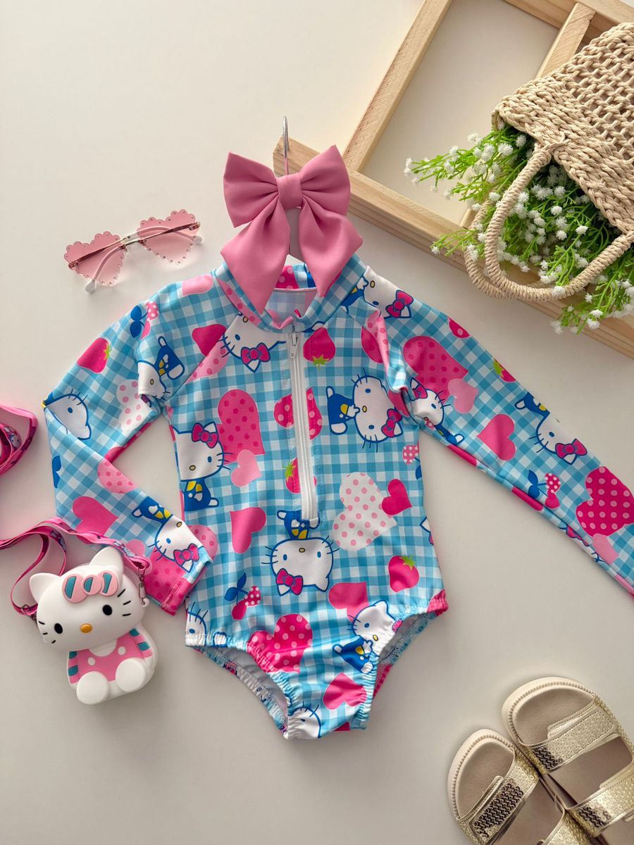 Maiô Hello Kitty Xadrez - Dondokinha Kids