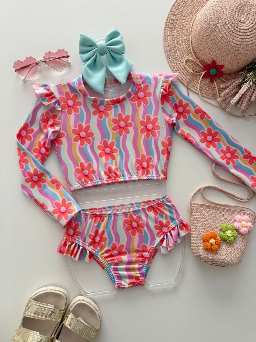 Biquíni Manga Longa Flores - Dondokinha Kids