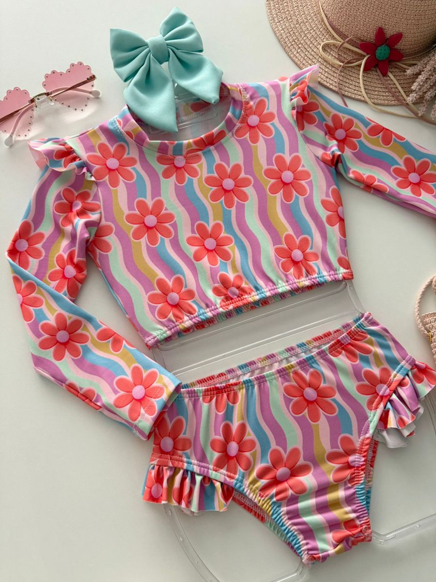 Biquíni Manga Longa Flores