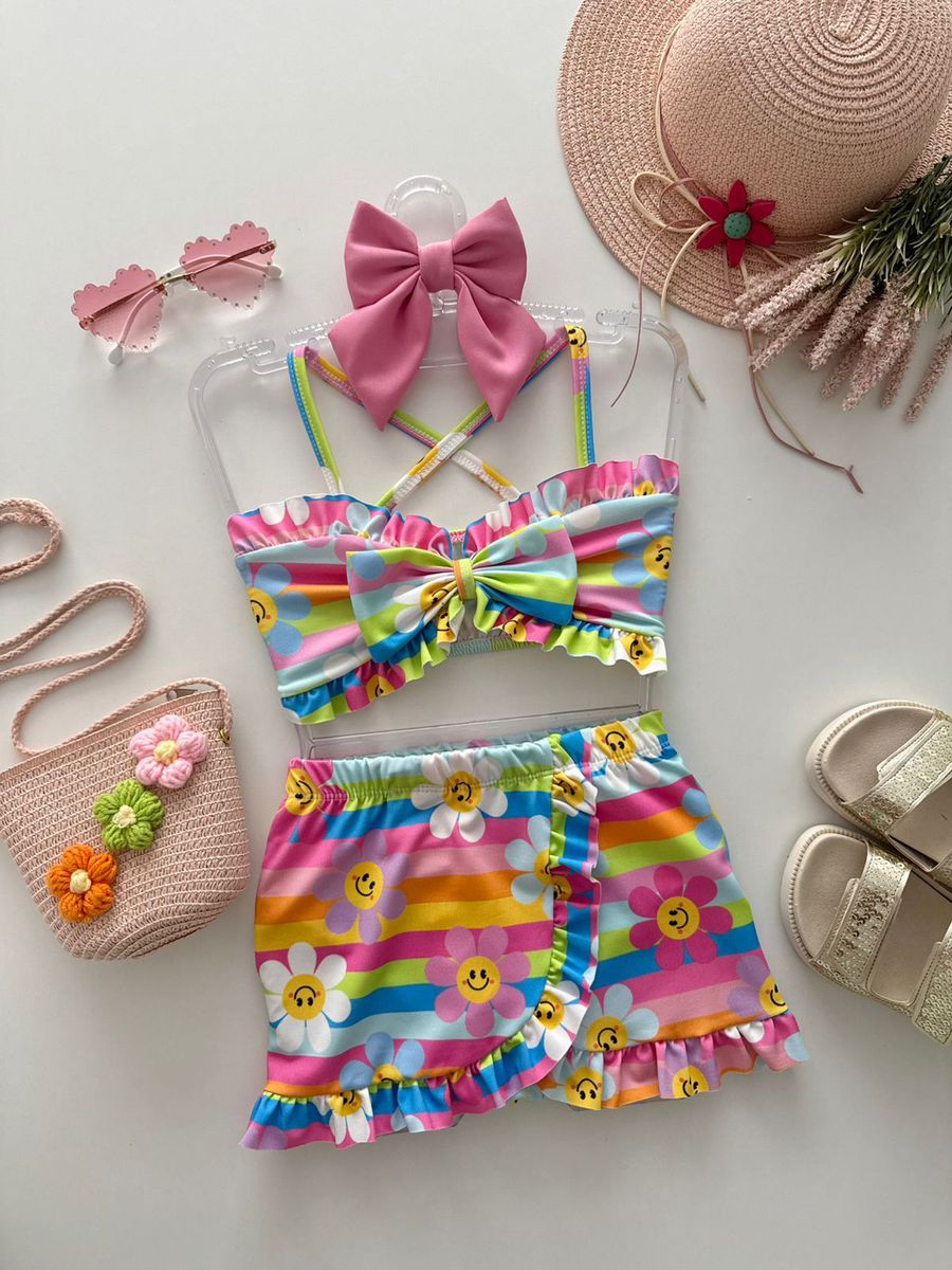 Biquíni Com Saída Flores - Dondokinha Kids