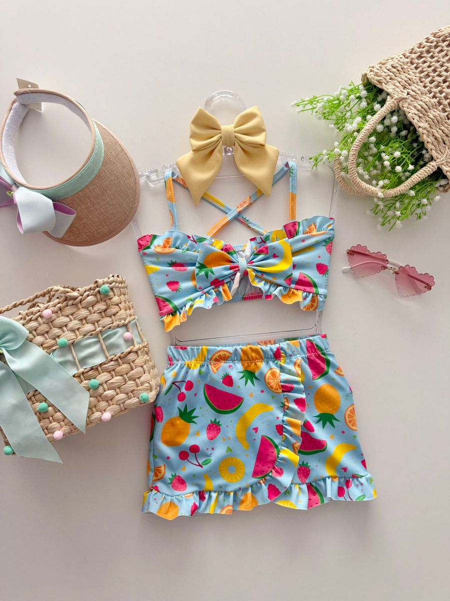 Biquíni Com Saída Melancia Azul - Dondokinha Kids