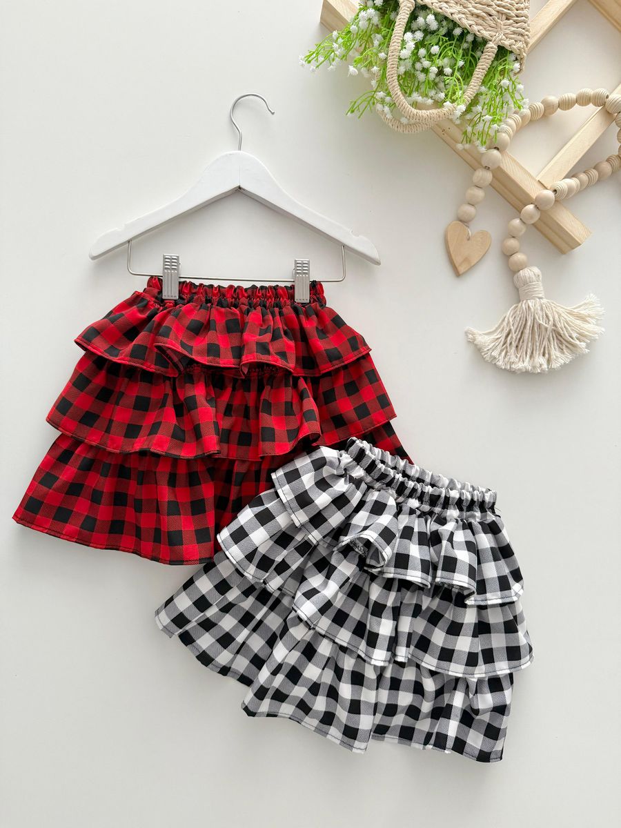 Saia Xadrez Babado Vermelha 