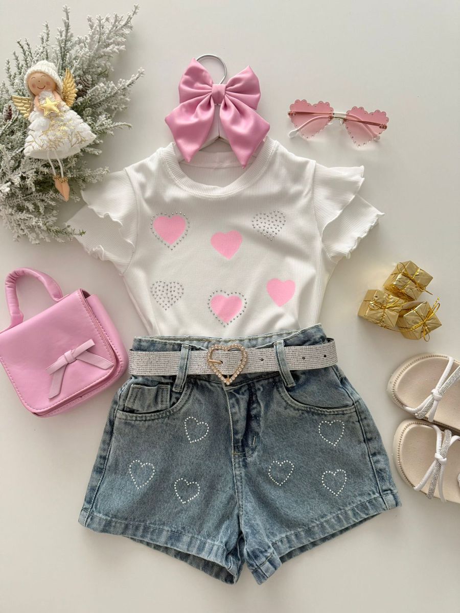 Short Jeans Coração Stras