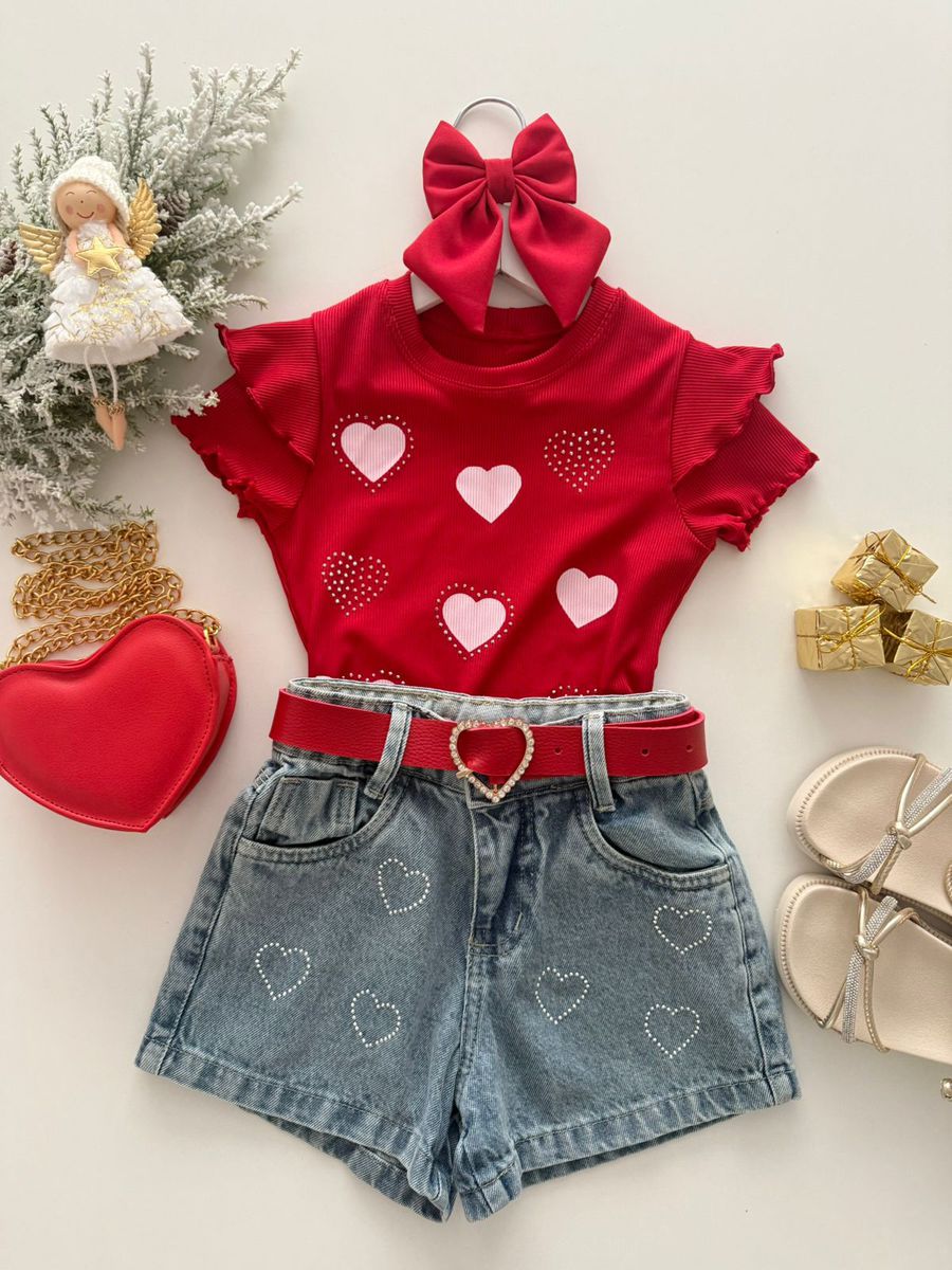 Short Jeans Coração Stras