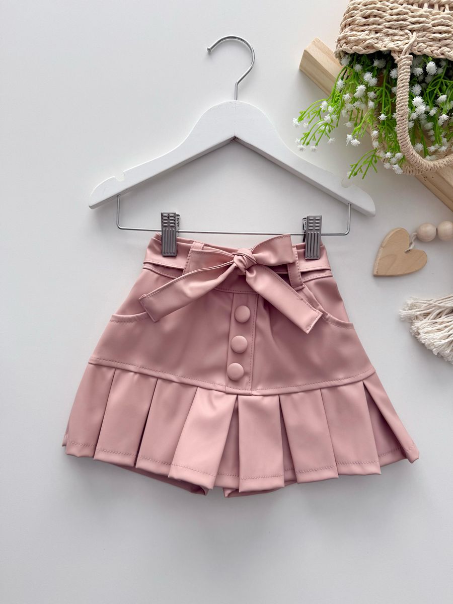Short Saia Couro Rose - Dondokinha Kids