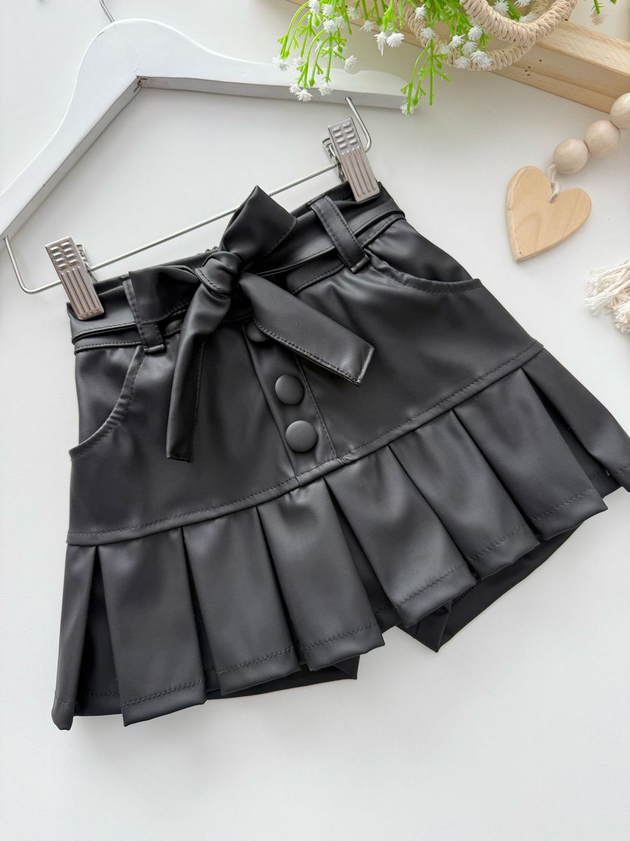 Short Saia Couro Preto - Dondokinha Kids
