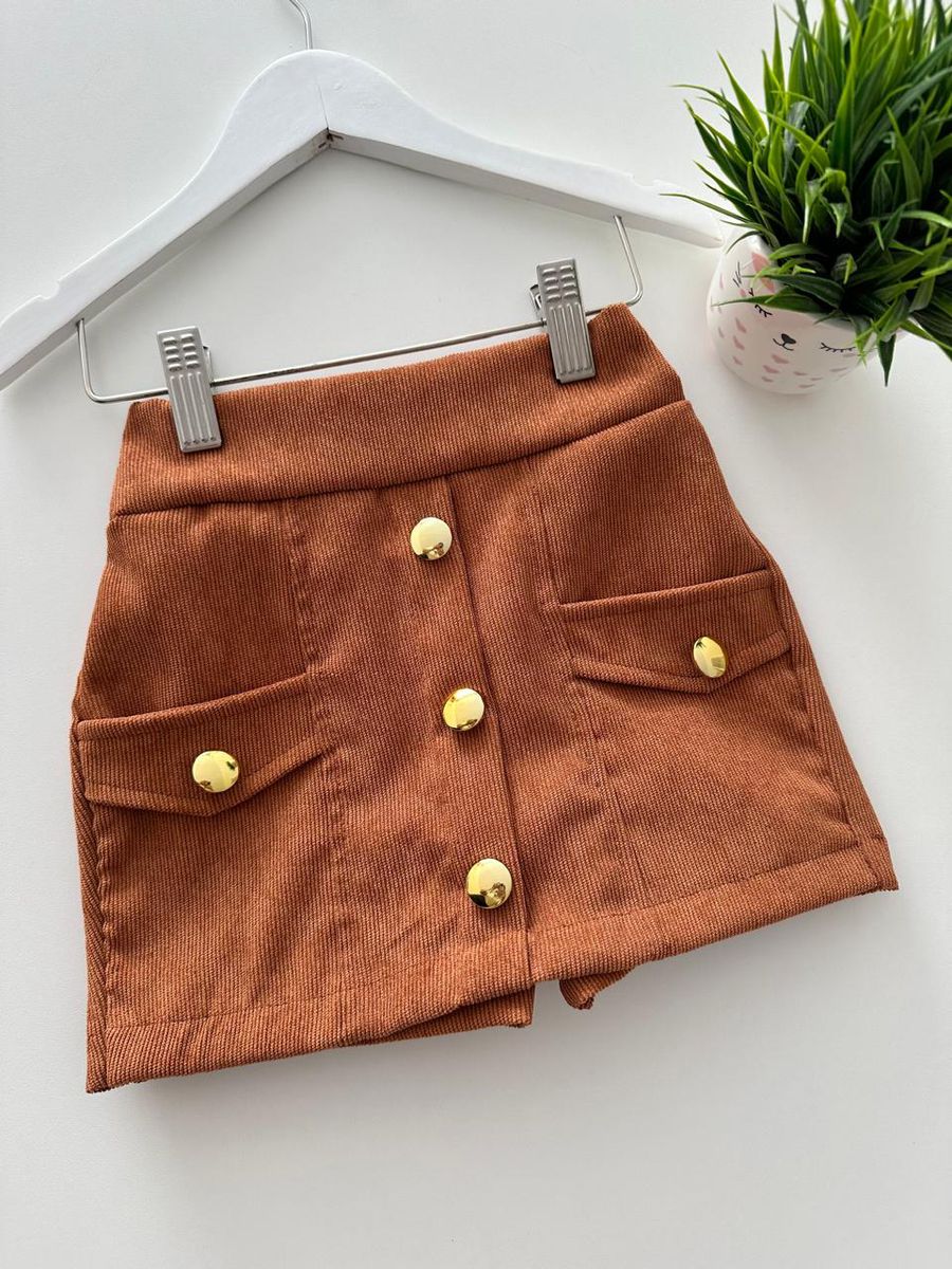 Short Saia Cotelê Caramelo - Dondokinha Kids