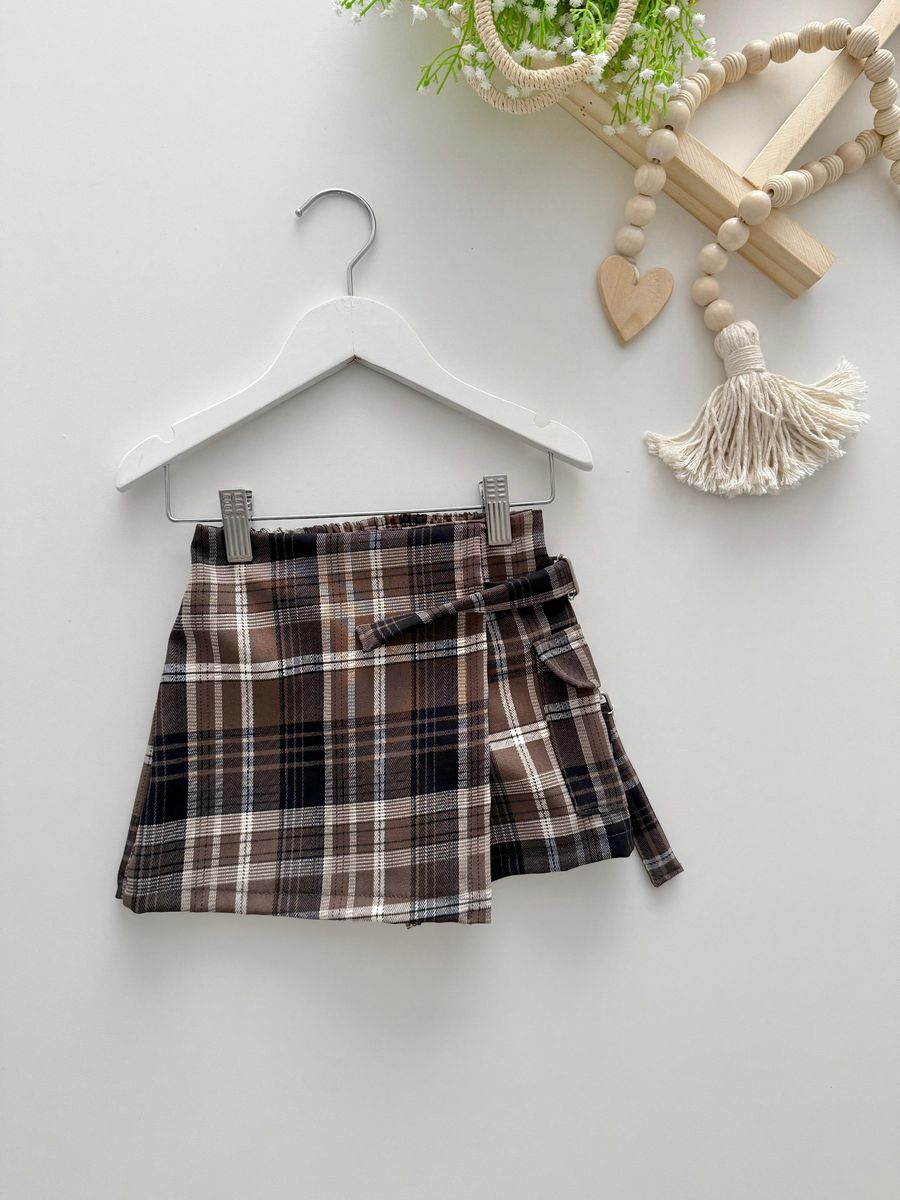 Short Saia Xadrez Café - Dondokinha Kids