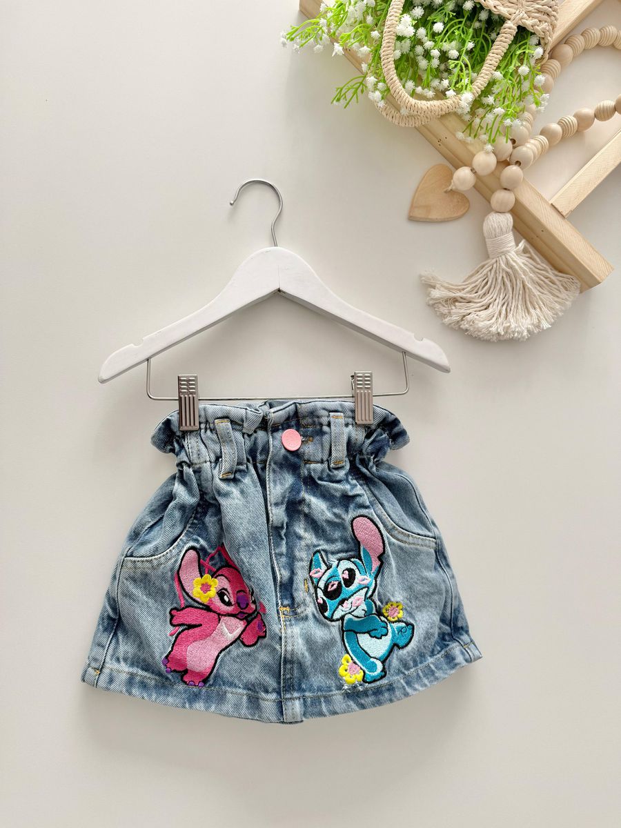 Short Saia Jeans Stitch e Angel - Dondokinha Kids