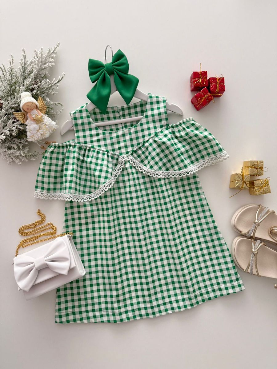 Vestido Mel Xadrez Verde - Dondokinha Kids