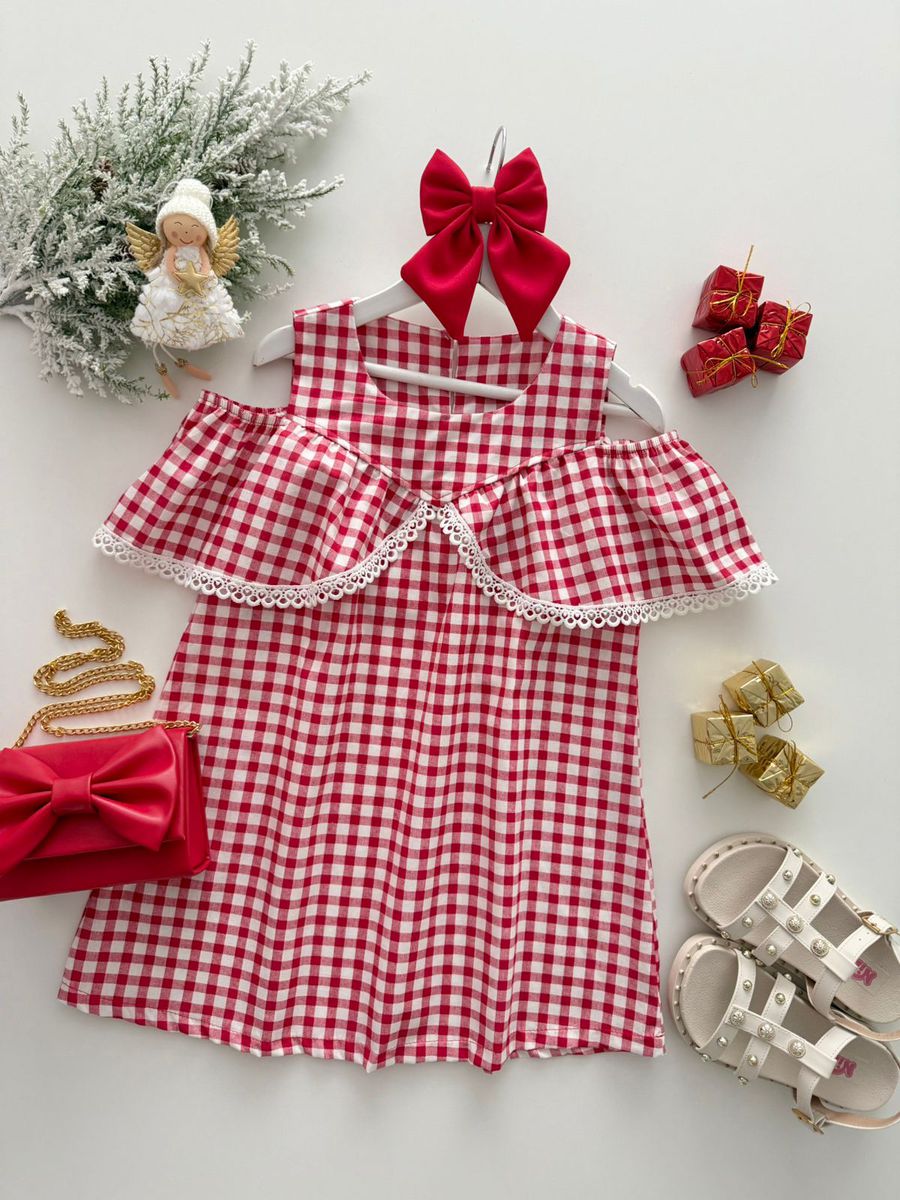 Vestido Mel Xadrez Vermelho - Dondokinha Kids