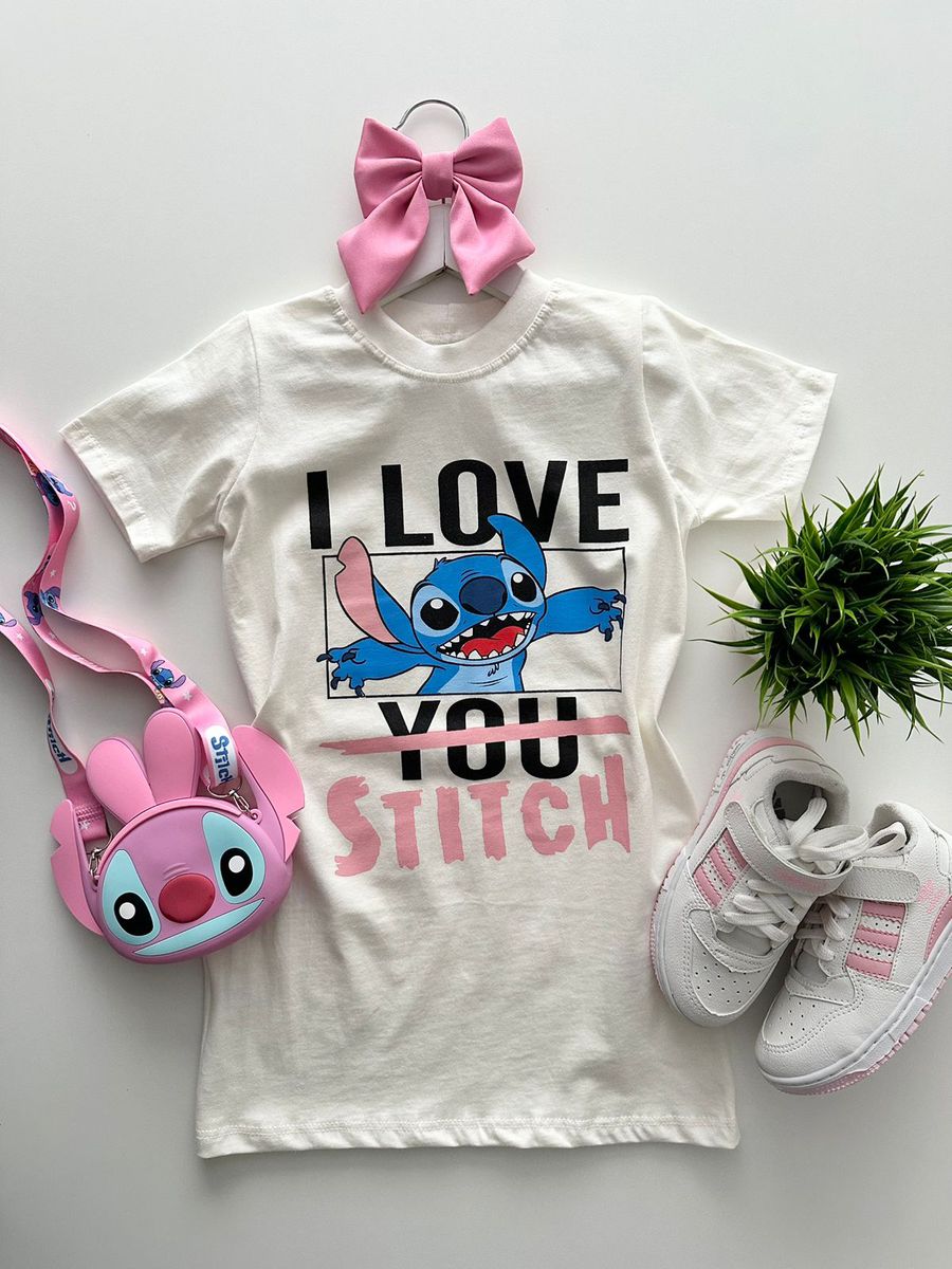Camisetão Stitch Off White - Dondokinha Kids