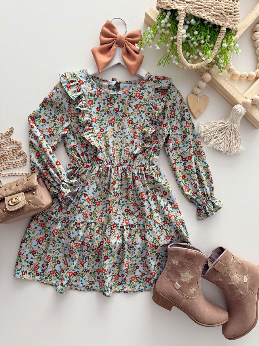 Vestido Flor De Liz Azul - Dondokinha Kids